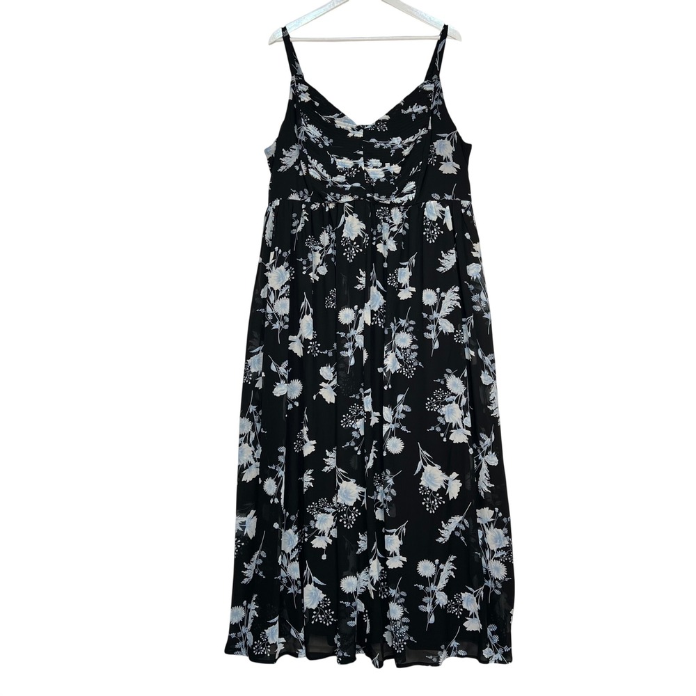 Torrid Black Floral Chiffon Maxi Dress Womens 3 Plus Size Pleated Smocked V-Neck